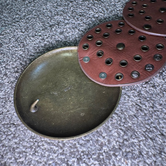 Round Studded Brown Leather Belt with Antique Brass Medallions - Picture 7 of 8